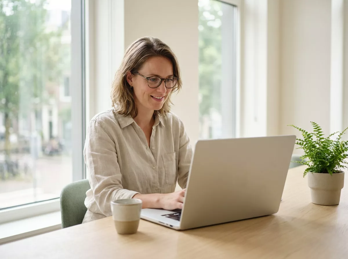 Ondernemer werkt ontspannen aan haar content